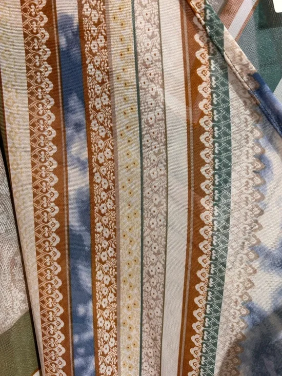 Three Bird Nest Olive Multi Chevron Kimono Cardigan semi sheer ruffled NWT s/m - Picture 2 of 10